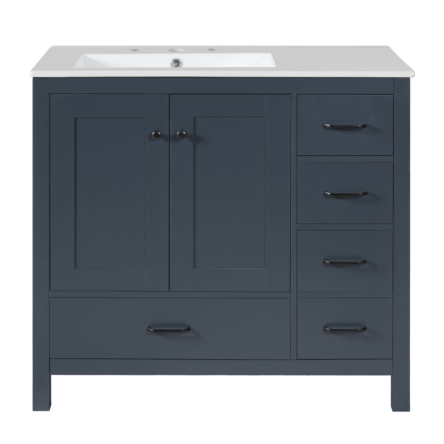 Modern Blue Bathroom Vanity with Ceramic Sink Combo, Abundant Storage, Solid Wood & MDF, 36-inch