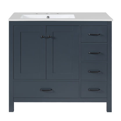 Modern Blue Bathroom Vanity with Ceramic Sink Combo, Abundant Storage, Solid Wood & MDF, 36-inch