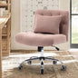 Armless Fabric Office Desk Chair with Wheels, Criss Cross Legged Wide Seat Chair, Modern Home Office Chair with Lumbar Pillow, Comfy Computer Task Chair for Small Space, Vanity Chair for Women, Girls