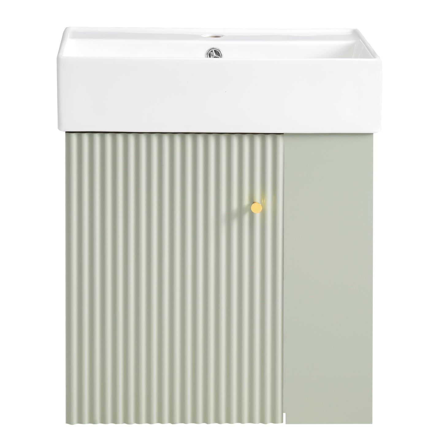 Modern Floating Bathroom Vanity with Ceramic Basin and Right Side Storage - Green, 21.6 Inch