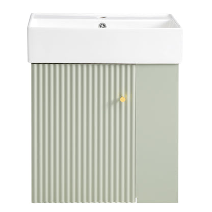 Modern Floating Bathroom Vanity with Ceramic Basin and Right Side Storage - Green, 21.6 Inch