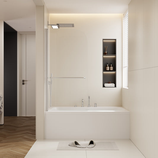 30 in. W * 58 in. H rotation shaft door Shower Doors for Bathtub, 1/4' (6mm) Thick SGCC Tempered Glass Door, Bathroom Tub Glass single Door, Aluminium Alloy Brushed Nickel finish