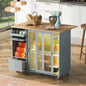 Kitchen Island with Drop Leaf, LED Light Kitchen Cart on Wheels with 2 Fluted Glass Doors and 1 Flip Cabinet Door, Large Kitchen Island Cart with an Adjustable Shelf and 2 Drawers (Grey Blue)