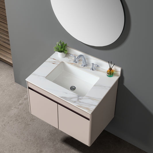 31 Inch Marble Vanity Top, Bathroom Vanity Top with Undermount Rectangular Middle Sink and 4' Height Backsplash, Pre-Drilled 8 Inch Faucet Hole Spread Vanity Top, Carrara white with veins