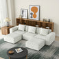 118-inch modular sofa can be converted into an oversized sofa bed Free conversion sofa set flexible configuration, soft corduroy cloud velvet fabric Three-person combination with two footrest  white