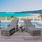 GO 2 Pieces Long Reclining Chaise, Outdoor Wicker Lounge with Armrests, Patio Adjustable Recliner with Soft Removable Cushions, All Weather Rattan Pool Lounge for Poolside & Garden, Gray