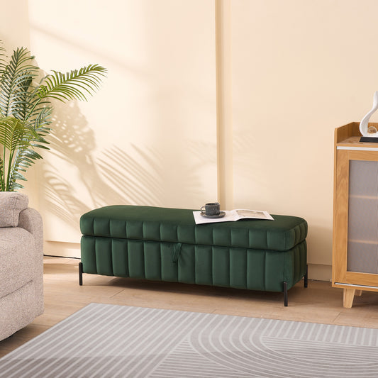 49.21'Wide Velvet Storage Soft Bench  for Living Room, Entryway and Bedroom.  Green