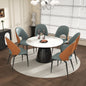 53' Marble Round Dining Table, Sintered Stone Round Dining Table with Stainless Steel Cone Base, Sturdy Dining Table for Kitchen Dining Room for 4-6 people (with 6 Gray Chairs)