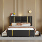 Queen Size Upholstered Bed with Trundle Bed and 2 Drawers,Modern Platform Bed with Gold Decoration, Night Light and USB Charger, Black