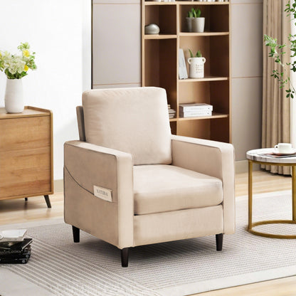 Mid-Century Accent Chair ,Modern Linen Fabric Armchair for Living Room,Double side pockets,, comfortable and padded reading feature sofa chair, suitable for bedrooms, living rooms, and offices,1 piece