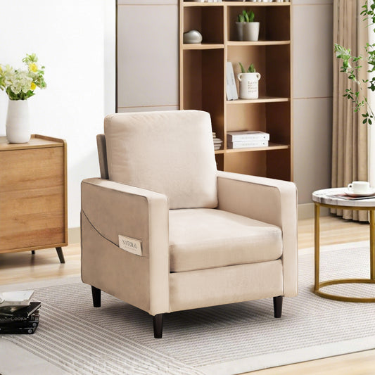 Mid-Century Accent Chair ,Modern Linen Fabric Armchair for Living Room,Double side pockets,, comfortable and padded reading feature sofa chair, suitable for bedrooms, living rooms, and offices,1 piece
