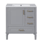 Modern Gray Bathroom Vanity with Ceramic Sink, Soft-Close Door, Gold Handles, and Ample Storage