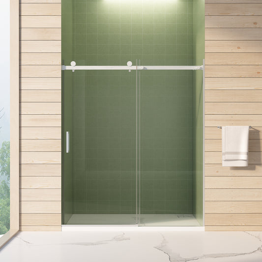 56'-60'W x 70'H Frameless Shower Door, Sliding Shower Door, with Premium 5/16'(8mm) Thick Tempered Glass Shower Enclosure,Double Side Easy Clean Coat,Brushed Nickel Finished With Buffer
