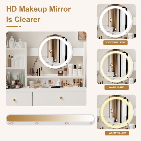Fashion Vanity Desk  Mirror 3 Color Lighting Brightness Adjustable