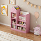 Pink Kids Wooden Bookshelf Toy Storage Organizer with Bookcase, Kid's Bin Storage Unit with 6 Compartments 2 Baskets Bins Toys Box Organizer, Children Multi Shelf Cubby for Books, Toys Shelf