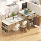 K&K 82.6' Fluted Kitchen Island with Extendable Dining Table for 4-6, Island Table for Kitchen with Power Outlet, Kitchen Table with Double-Side Storage, 2 Drawers 2 Side Open Shelves, Natural