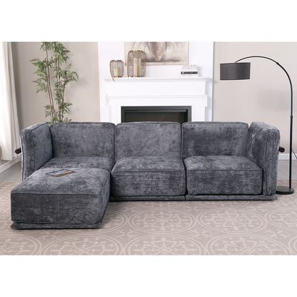 120' length , Fashionable modular sofa with iron and wood frame chenille sofa, Dark Gray ,uitable for living room