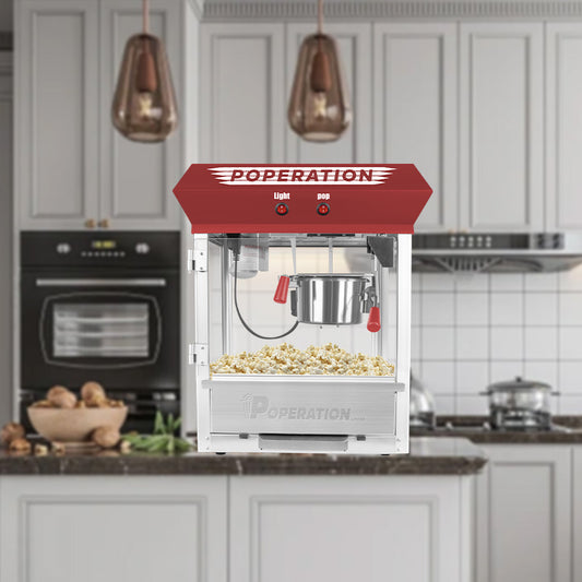 Commercial Popcorn Machine, 10 Ounce Kettle Stainless Steel Popcorn Maker with Tempered Glass, Warming Deck, 850W Countertop Popcorn Popper for Parties, Events, and Home Theater, Red