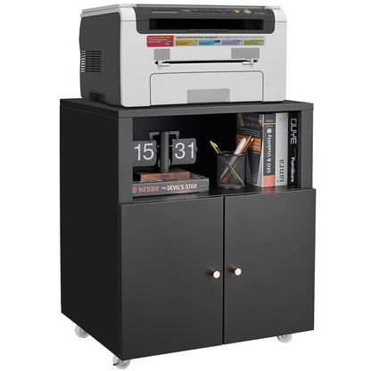 Home Office Printer Stand with Wheels, Printer Tables with File door  Mobile Lateral Filing Cabinet with Open Storage Shelf for Letter/Legal/A4 Size Files,
