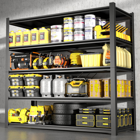 83.86 Inches Black Metal Shelves, with 5 Removable Dividers, Large Capacity, Strong Load Bearing, Suitable for Garage, Kitchen and Office(83.86*47.27*23.62)