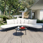 GO Patio Half- Moon Curved Outdoor Furniture Sofa Set with Coffee Table, All Weather Iron Frame Outdoor Indoor Conversation Set for 6 People, Padded Seats and Backrest Cushions for Garden, Beige