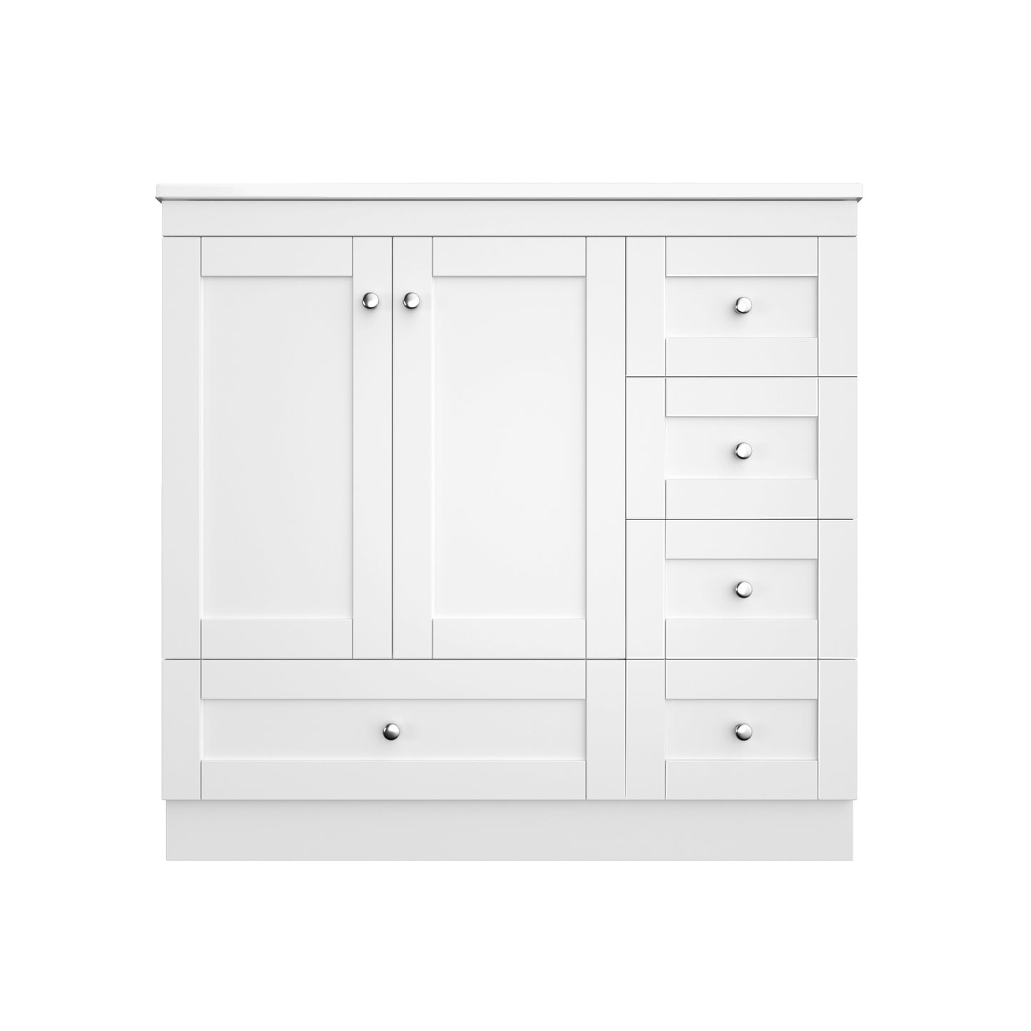 Shaker Style Free-Standing Bathroom Vanity Cabinet with Ceramic Sink, Soft-Close Drawers and Doors, White MDF, 36'