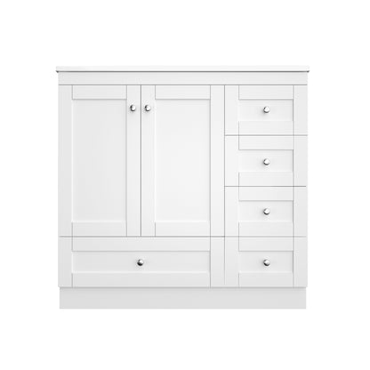 72 inch Shaker Style Free-Standing Bathroom Vanity Cabinet with Ceramic Sink, Soft-close Drawers and Doors in White Painted MDF with Aluminum Alloy Handles