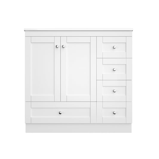 72 inch Shaker Style Free-Standing Bathroom Vanity Cabinet with Ceramic Sink, Soft-close Drawers and Doors in White Painted MDF with Aluminum Alloy Handles