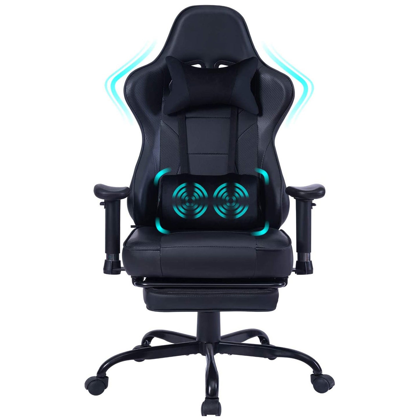 Game chair, ergonomically designed computer chair with headrest and 2D armrests, waist pillow electronic lounge chair with vibration massage function, competitive chair