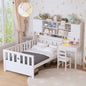 Twin Size Multifunctional Wood Platform Bed with Bookshelf at the Head of the Bed, Built-in Desk and Matching Chair, White