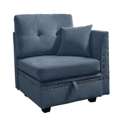 Vintage Modular Sectional Sofa, Convertible Multiple Combination Sofa Couch with Storage, Memory Foam, Vintage Copper Nail Modular Sectionals L-Row Module BLUE (1 side stool)