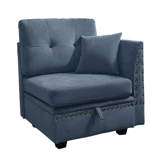 Vintage Modular Sectional Sofa, Convertible Multiple Combination Sofa Couch with Storage, Memory Foam, Vintage Copper Nail Modular Sectionals L-Row Module BLUE (1 side stool)
