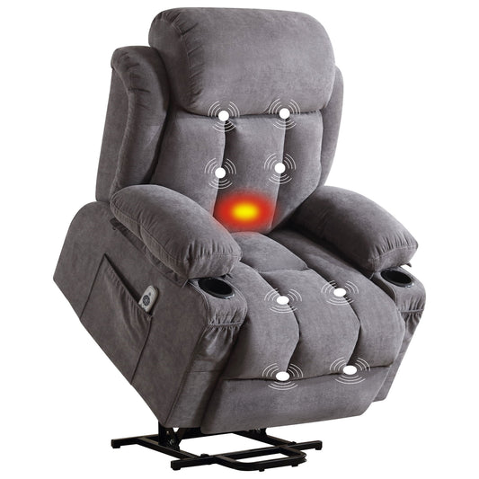 Power Lift Recliner Chair with Heat and Massage Electric Fabric Recliner Chair for Elderly with Side Pocket, USB Charge Port, Living room plastic armchair (Grey)