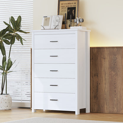 Retro American Country Style Wooden Dresser with 5 Drawer, Storage Cabinet for Bedroom, White