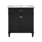 Modern 30-inch Black Bathroom Vanity with Ceramic Basin, Soft Close Doors, Adjustable Shelves, Silver Handles, Solid Wood Frame and MDF Panels