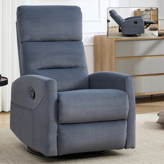 Manual Recliner Chair with Rocker and Swivel in Fabric for Living Room, Blue Grey