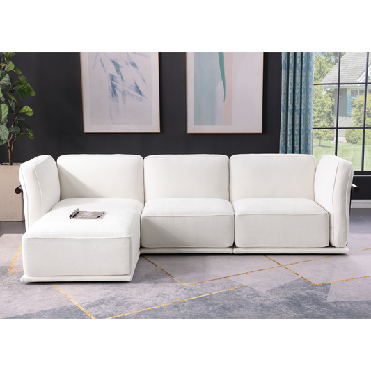 120' length , Fashionable modular sofa with iron and wood frame chenille sofa White ,uitable for living room