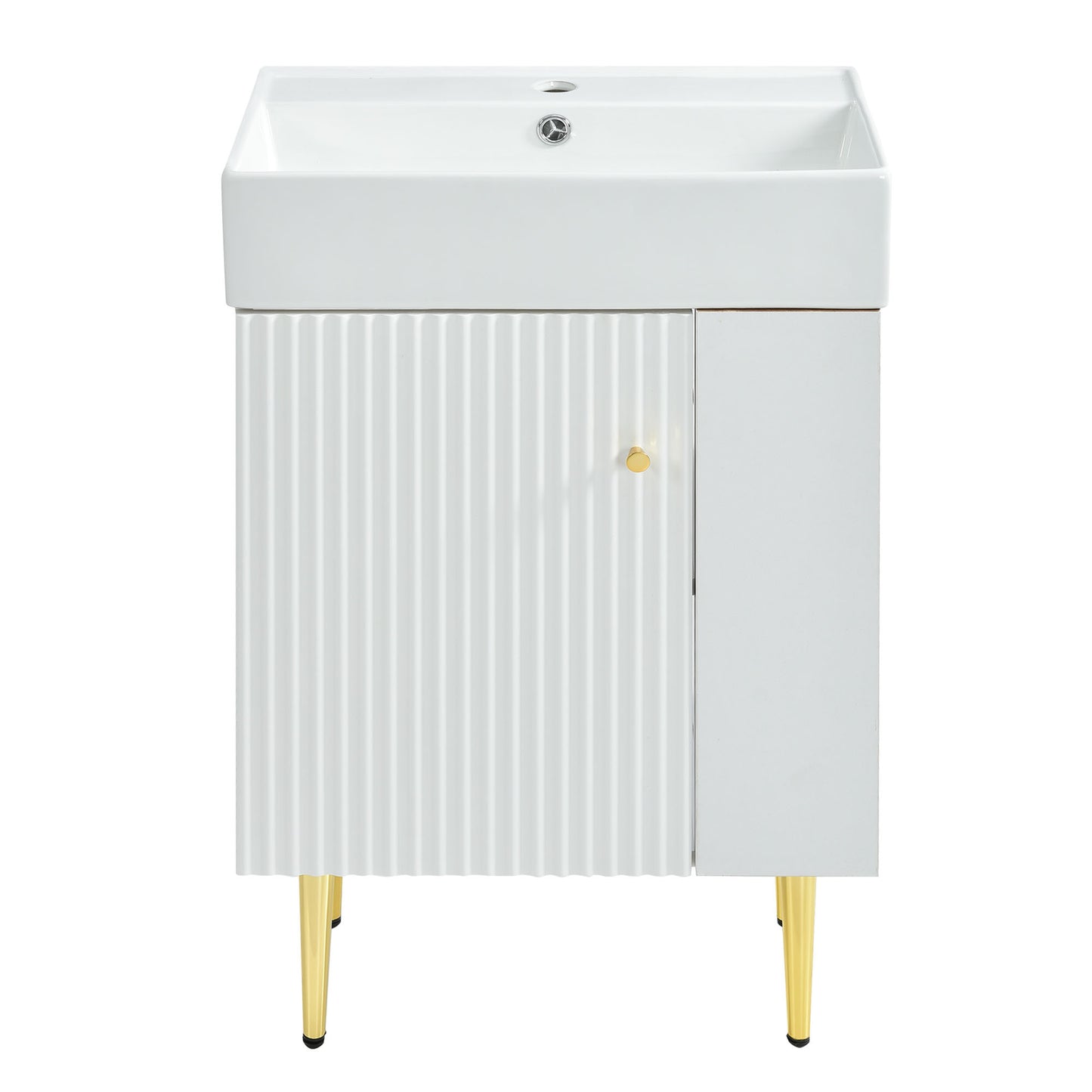 Hearth & Haven Amelia 21.6' Bathroom Vanity with Storage Cabinet, Single Ceramic Sink and Right Side Storage, White