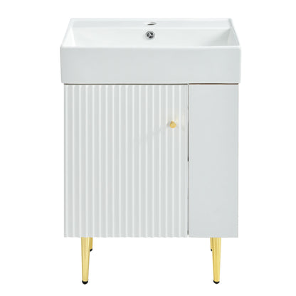 Hearth & Haven Amelia 21.6' Bathroom Vanity with Storage Cabinet, Single Ceramic Sink and Right Side Storage, White