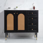 36' Bathroom Vanity with Ceramic Basin, Rattan Bathroom Storage Cabinet with Two Doors and Drawer