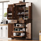 K&K 71' Tall Kitchen Pantry Cabinet with 3 Pull Out Cabinet Organizers, Farmhouse Embossed Texture Storage Cabinet with 6 Door Shelves, 2 Drawers, Freestanding Cupboard for Kitchen, Dining Room Brown