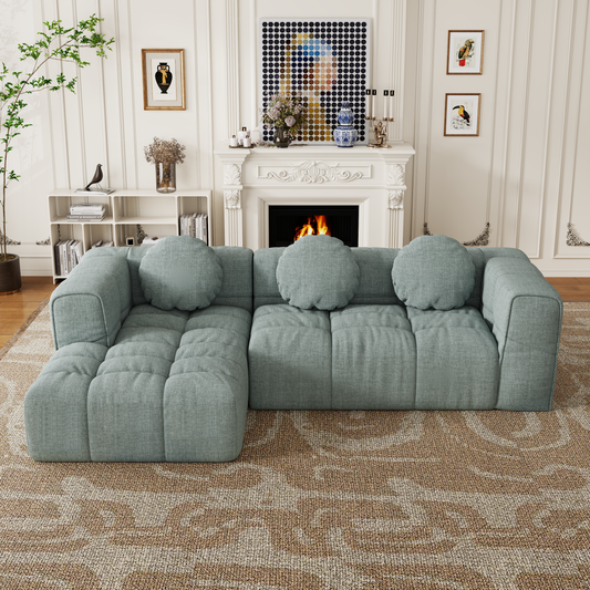 Modern upholstered combination sofa set, fully compressed modular 103' L-shaped combination living room sofa set with 3 pillows, free combination sofa for living room and bedroom (left side recliner)