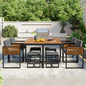 GO 9-Pieces Acacia Wood Patio Dining Set, Space Saving Outdoor Patio Set, 4 Cushioned Chairs & 4 Ottomans & 1 Square Table, for Backyard, Garden, Deck and Poolside, Gray
