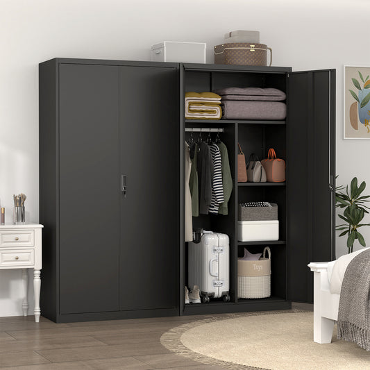 Metal Wardrobe Cabinet with Hanging Rod and Lock,black Armoire Wardrobe Closet,Clothing Locker Storage Cabinet with Adjustable Shelves and Doors,Wardrobe Storage Cabinet for Home,Living/Laundry Room