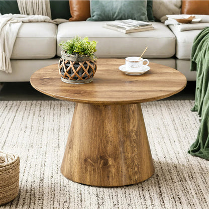Natural Wood Grain MDF Round Coffee Table - 25.6' Diameter, 15.7' Height.Natural Wood Grain Texture Sticker,Exquisite Wood Grain Surface,Flexible MatchingMRound Tabletop Design.