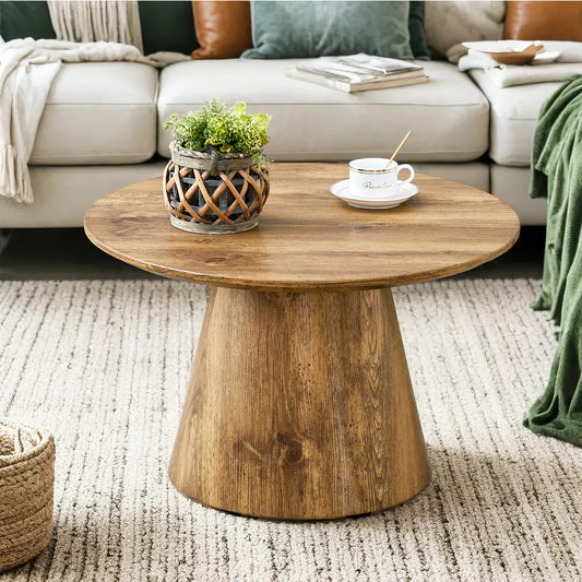 Natural Wood Grain MDF Round Coffee Table - 25.6' Diameter, 15.7' Height.Natural Wood Grain Texture Sticker,Exquisite Wood Grain Surface,Flexible MatchingMRound Tabletop Design.