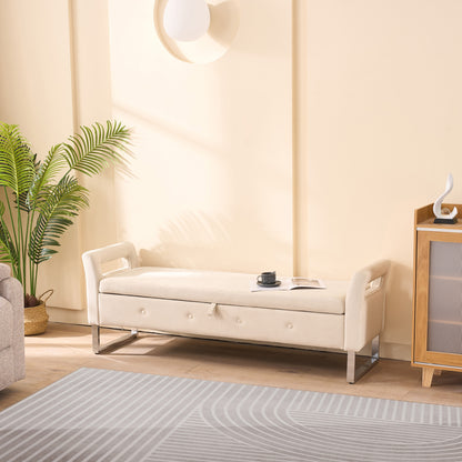 67.91'Wide Velvet Storage Soft Bench with Armrests  for Living Room, Entryway and Bedroom.  Beige