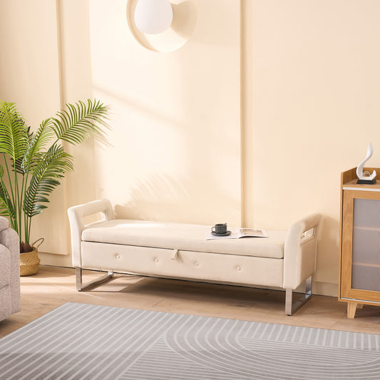 67.91'Wide Velvet Storage Soft Bench with Armrests  for Living Room, Entryway and Bedroom.  Beige