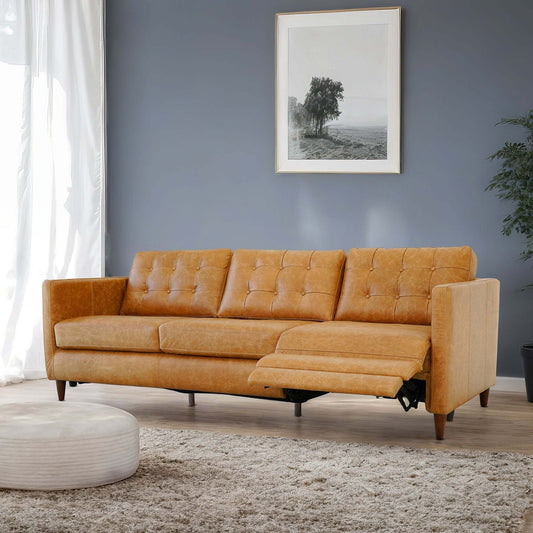 Christopher Tan Leather Electric Inclining Sofa Left Facing