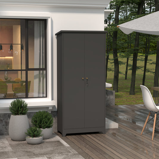 Outdoor Storage cabinet, Tool cabinet with Sloping Roof and Waterproof Roof and Sturdy Lockable Doors, Metal cabinet for Backyard Garden Patio Lawn, Grey